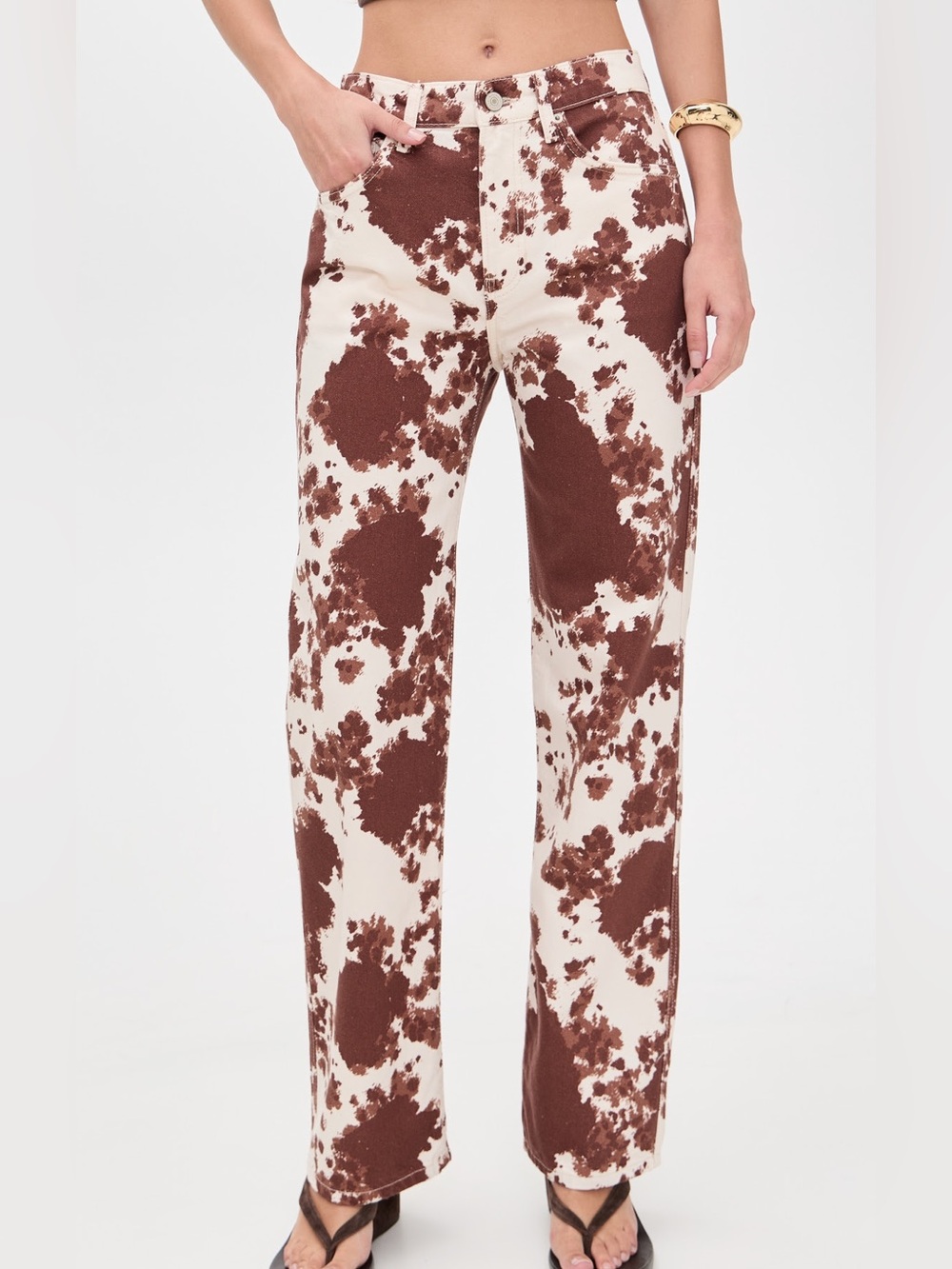 Reformation Cowhide Print Jeans Val 90s Mid Rise Straight Brown White Size 29